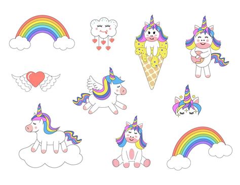 Lindos Unicornios Arco Iris Juego De Nubes Personajes Kawaii M Gicos