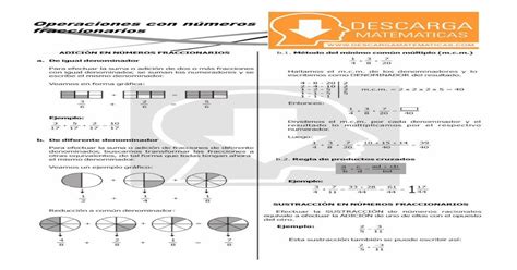 Operaciones Con Números Fraccionarios · Para Efectuar La Suma O Adición De Fracciones De