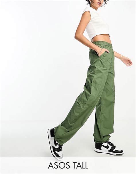 Asos Design Tall Clean Pull On Cargo Pants In Khaki Asos