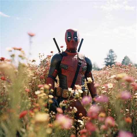 Happy Deadpool Standing In A Flower Field Behance