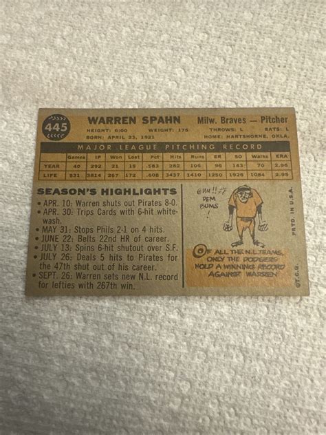 Topps Warren Spahn Ebay