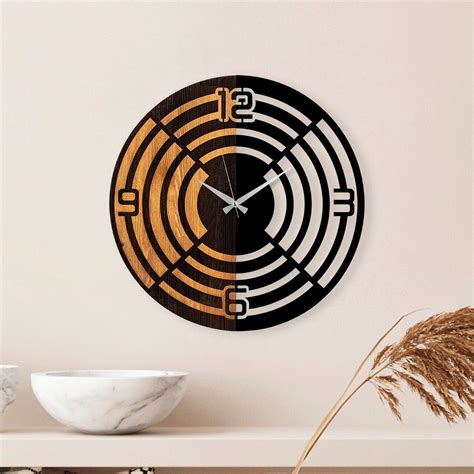 Ceas de perete Wooden Clock Lemn metal ø56 cm Nuc Negru mezoni ro