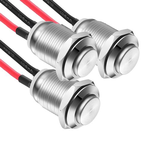 Gebildet 3 Pcs 12mm 2A 12V 24V 125V 250V AC Prewired Waterproof Push