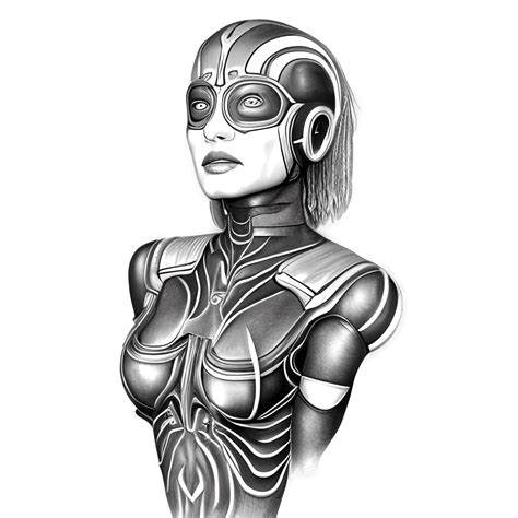 Dibujo De Mujer Cyborg En Escala De Grises En Una Ciudad Futurista Para