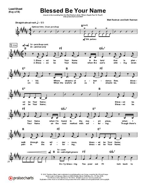 Blessed Be Your Name Sheet Music Pdf Matt Redman Praisecharts