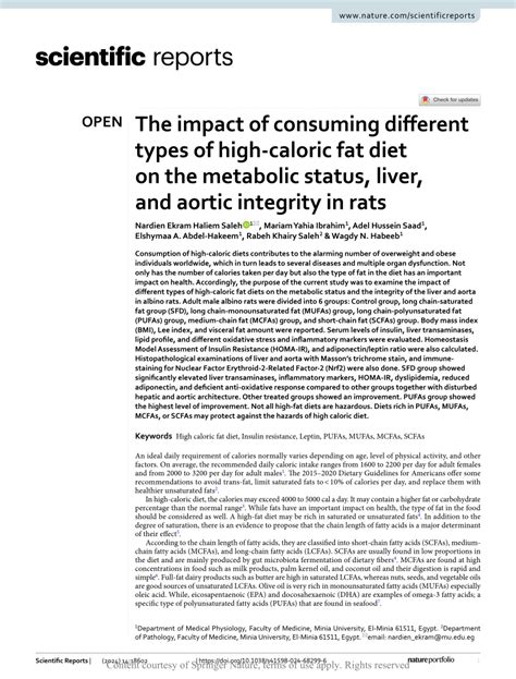 (PDF) The impact of consuming different types of high-caloric fat diet on the metabolic status ...