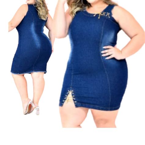 Vestidos E Saias Vestido Jeans Lycra Feminino Plus Size