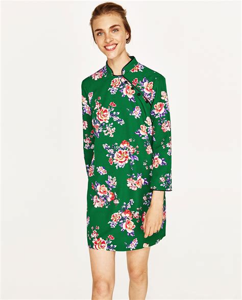 Zara Green Floral Mini Dress With Print Mini Dress Womens Dresses