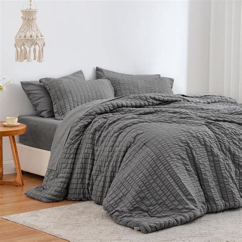 Amazon Love S Cabin Seersucker Dark Grey Queen Comforter Set