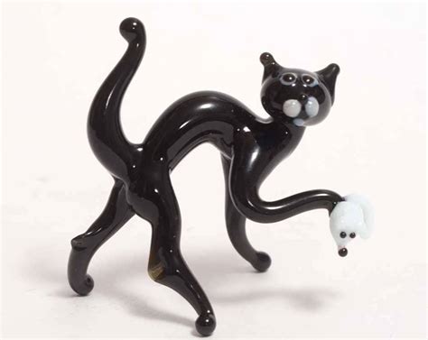 Glass Cat Figurine Blown Glass Cat Glass Cat Miniature Etsy