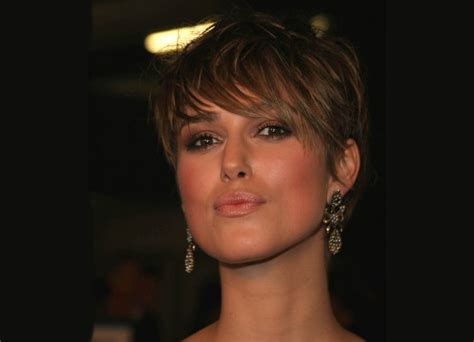 Keira Knightley With Her Hair Cut Short With Extra Long Bangs