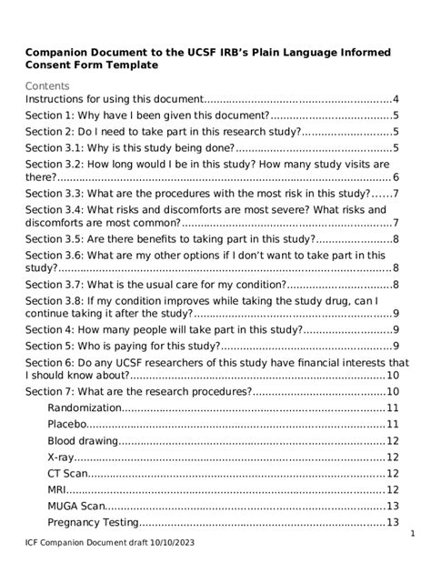 Ucsf Irbs Plain Language Ined Consent Irb Ucsf Doc Template