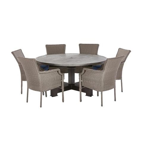 Hampton Bay New Grayson Ash Gray 7 Piece Wicker Round Outdoor Dining