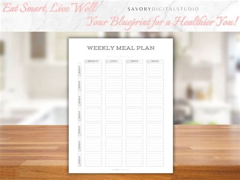 Meal Planner Printable Grocery List Weekly Food Diary Digital Meal Planner Daily Meal