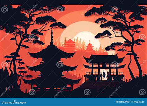 Ilustração Gerada Pelo Ai De Portões Torii Hiperrealistas E Um Templo