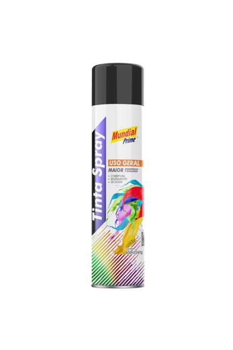 Tinta Spray Uso Geral Mundial Prime 400ml Preto Fosco