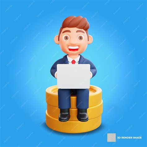 Premium Psd 3d Illustration Businessman Working On Laptop