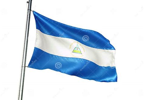 Nicaragua National Flag Waving Isolated On White Background Realistic 3d Illustration Stock