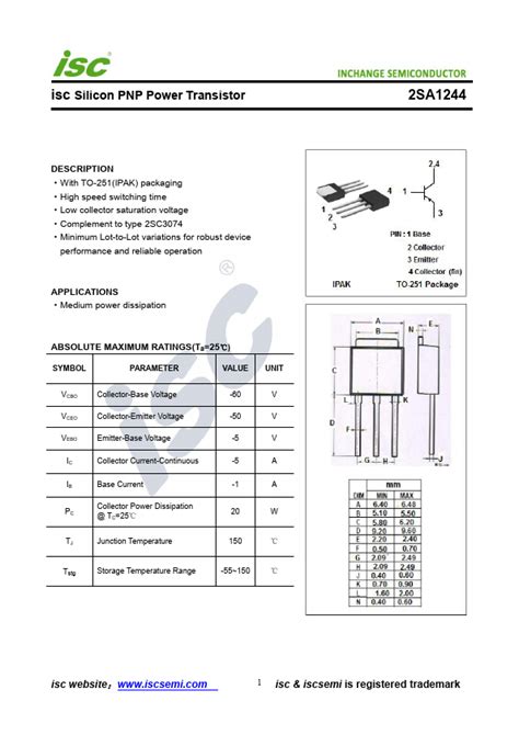 2SA1244 Datasheet PDF Stock And Price INCHANGE Transistor Distributor