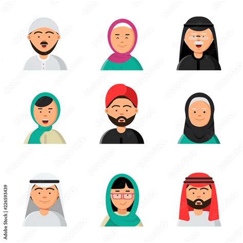 Vetor Do Stock Islam People Icon Web Arabic Avatars Muslim Heads Of