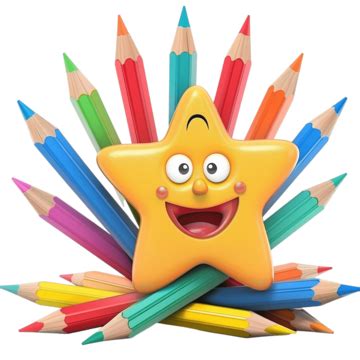 Cartoon Star With Colored Pencils Cartoon Star Colored Pencil PNG