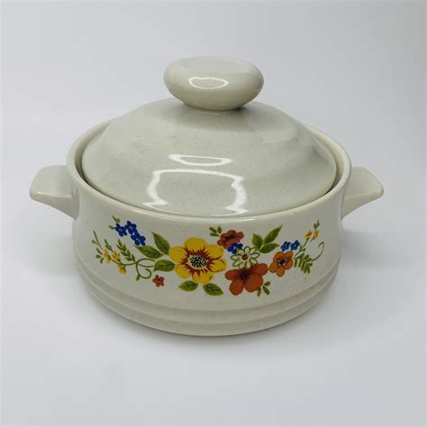 Sweet Flowers Bake Serve N Store Stoneware Single Serving Casserole Dish Lid Ebay