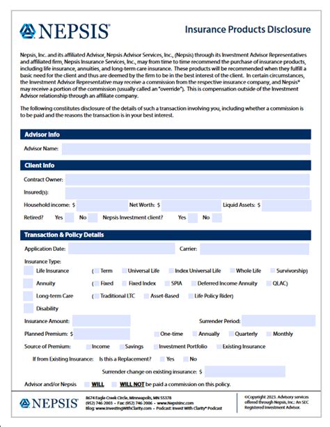 Nepsis Insurance Products Disclosure Nepsis Inc