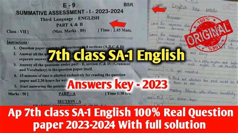 Ap 7th Sa1 Class English 💯real Question Paper And Answer 2023 247th