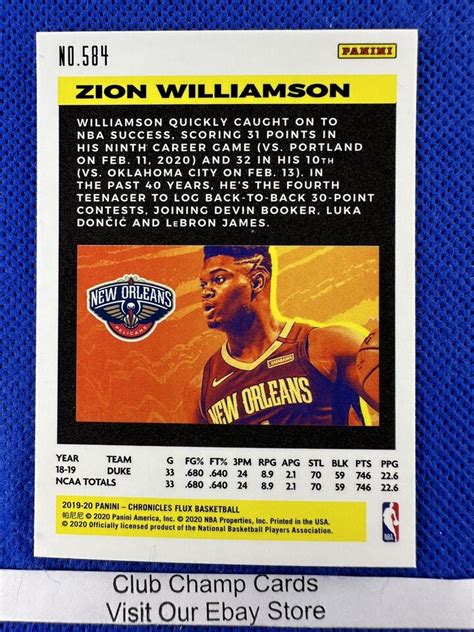 Zion Williamson Panini Chronicles Flux Basketball Pelicans