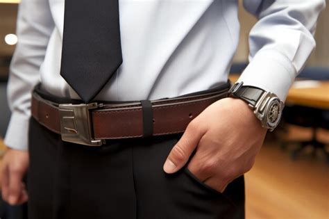 Premium Photo Businessman In White Shirt And Black Pants With Belt And Watch