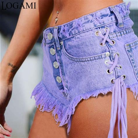 Logami Highwaisted Mini Jeans Shorts Women Both Side Tie Mini Short