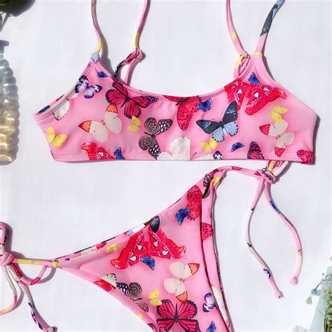 Fashion Butterfly Print Split Bikini Swimsuit On Luulla