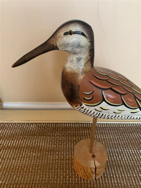 Vintage Hand Carved Wood Shorebird Statue Hand Painted Wooden Etsy