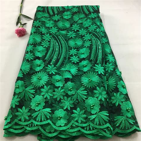 Green Latest French Nigerian Laces Fabrics With Beaded Stones