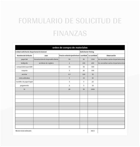 Plantillas Formulario De Solicitud De Material Para Excel Gratis Y