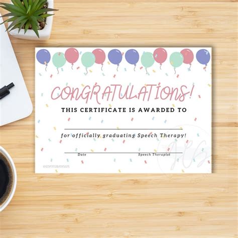 Graduation Certificate For Speech Therapy Etsy