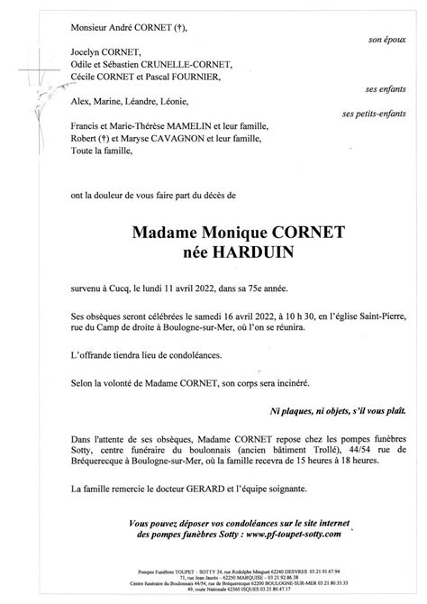 Madame Monique CORNET Pompes Funèbres Toupet Sotty