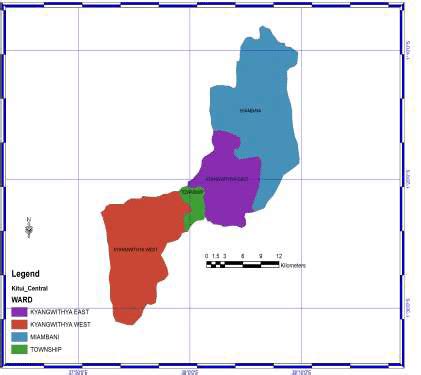 map of Kitui Central Sub-county showing the different wards. | Download ...