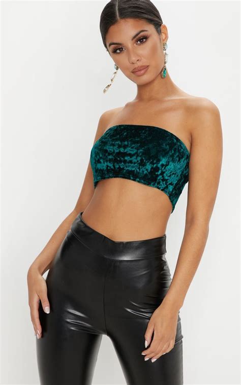 Emerald Velvet Bandeau Crop Top Sexy Crop Top Cute Crop Tops Cropped Tube Top Midriff Top