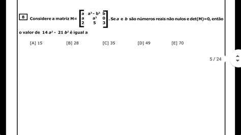 Espcex 016 Considere A Matriz M Se A E B São Números Reais Não