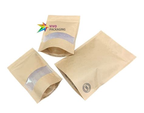 Biodegradable Stand Up Pouch With Window 100 Compostable Coffee Bags