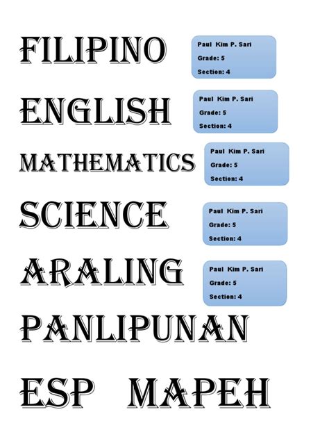 Filipino English Science Araling Panlipunan Mathematics Pdf