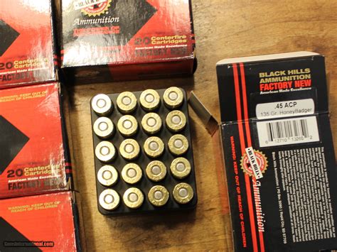 100 Rounds Of Black Hills 45 Acp 135 Gr Honeybadger Handgun Or Pistol