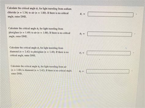 Solved Calculate The Critical Angle 0 For Light Traveling Chegg