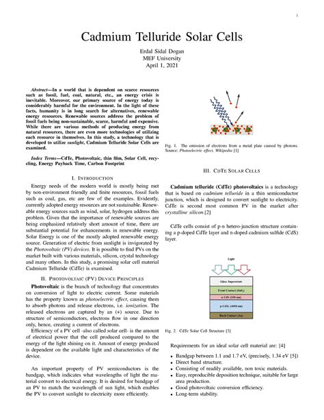 Cdte Solar Cells It Is A Pdf 1 Cadmium Telluride Solar Cells Erdal