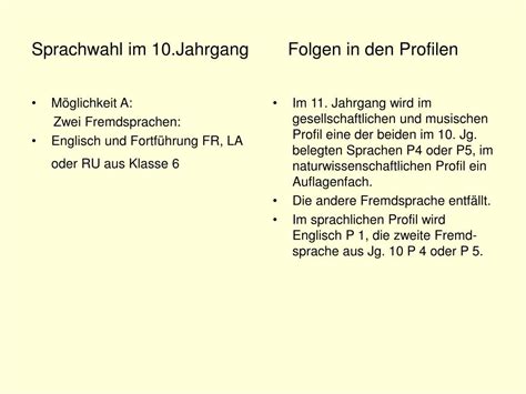 Ppt Sprachen In Der Profiloberstufe Powerpoint Presentation Free