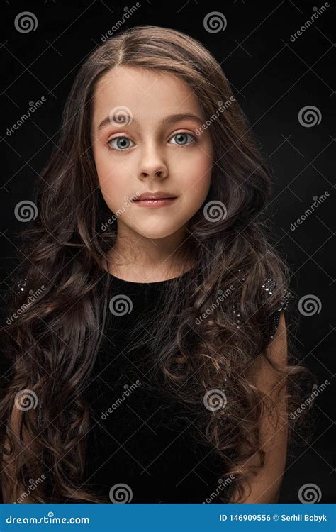 Pretty, Little Girl in Black Dress Posing. Stock Photo - Image of ...