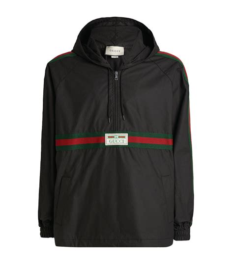 Gucci Cotton Web Stripe Hooded Windbreaker In Black For Men Lyst