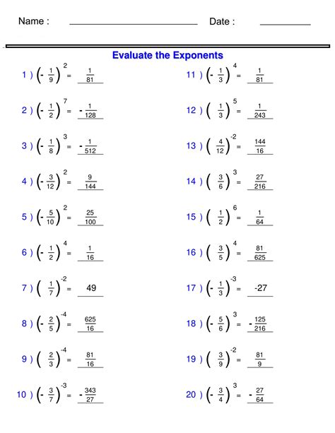 Exponents And Radicals Worksheets Solving Fractions With Exponents