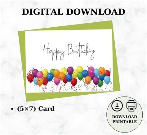 Printable Birthday Card Balloon Birthday Card Happy Birthday - Etsy